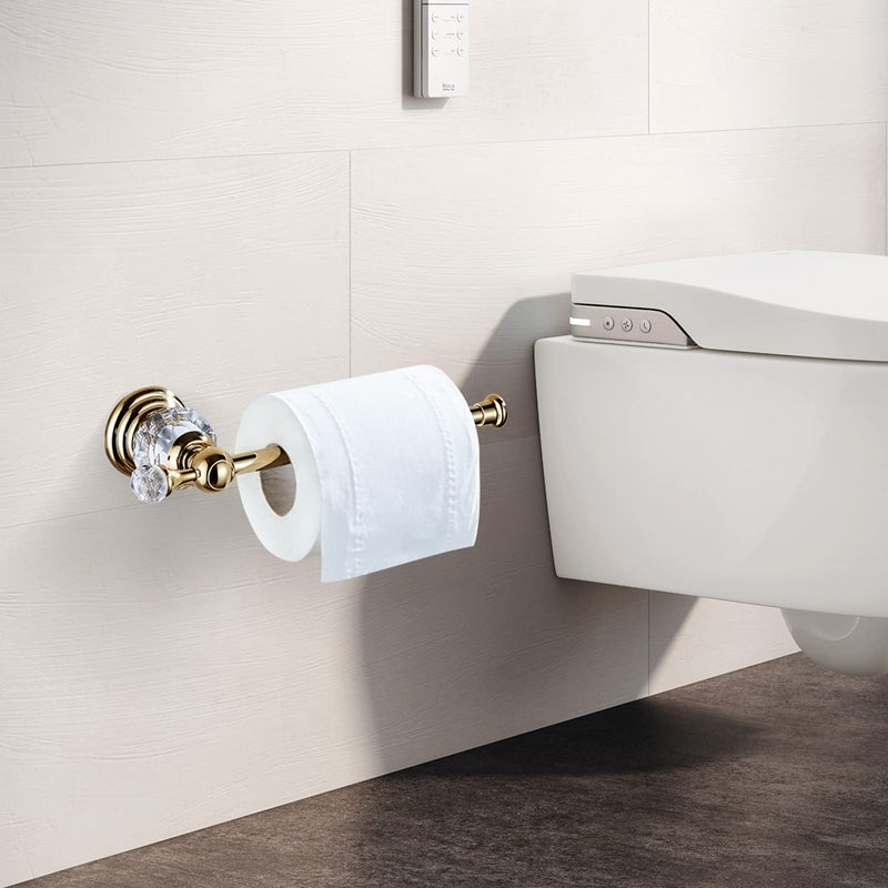 BATHSIR Crystal Toilet Paper Holder, Gold Toilet Roll Holder Modern Bathroom Accessories Zinc Alloy Tissue Hanger Wall Mounted - Image 2